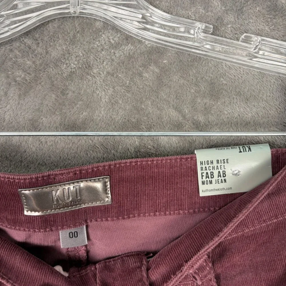 KUT From The Kloth Rachael Fab Ab Mom Jean Womens 00 Burgundy Corduroy High Rise